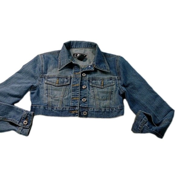 R4R Jeans  Jacket Medium Wash Girl Jean Crop Jacket Sz M - Picture 1 of 9